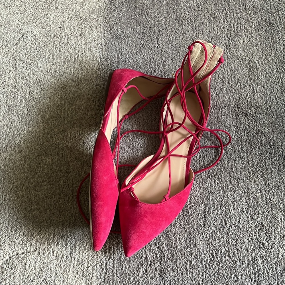 J. Crew Pink Suede Pointed Toe Flats - Picture 2 of 6